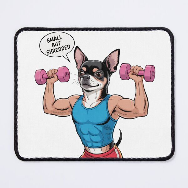 Item preview, Small But Shredded – Muscular Chihuahua Gym Art designed and sold by ArtByYunus.
