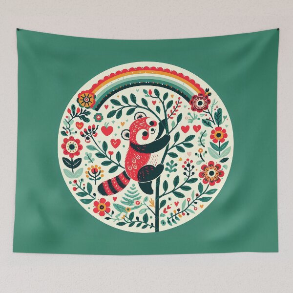 Item preview, Hope for Wildlife: Red Panda Climber - Scandinavian Folk Art by heidiannemorris © designed and sold by FOLK ART FUSION by heidiannemorris.