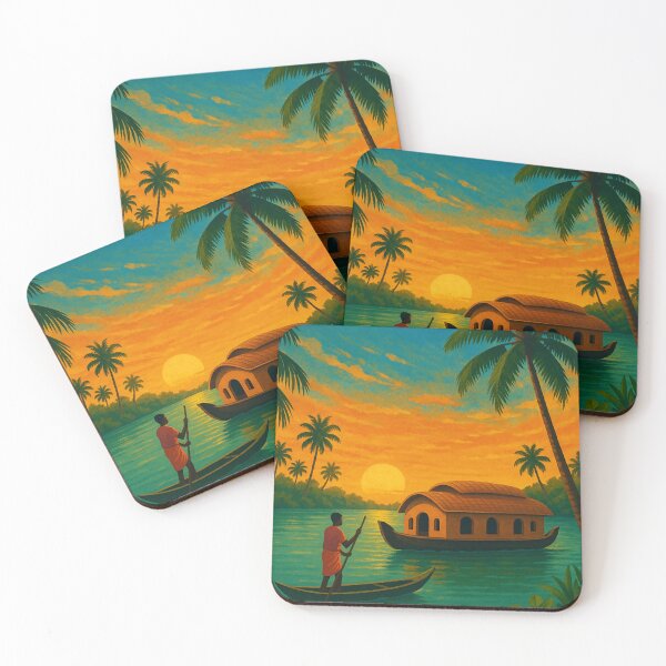 Item preview, Kerala Backwaters at Sunset with Houseboat designed and sold by Places On Earth.