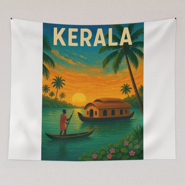 Item preview, Kerala Backwaters at Sunset with Houseboat designed and sold by Places On Earth.