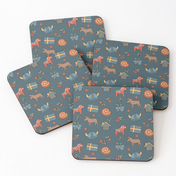 Item preview, Sweden Icons Illustration of Moose, Horse, Viking Hat, Cabin and Flag designed and sold by Studio Pico.