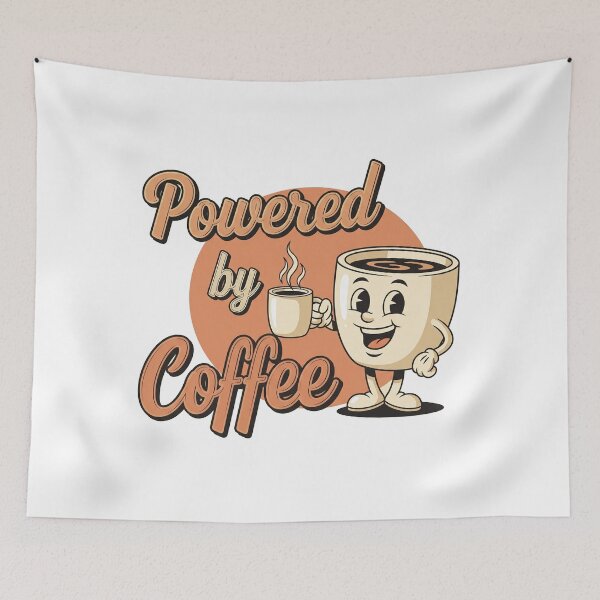 Item preview, Powered by Coffee – Retro Cute Coffee Cup Meme Art designed and sold by 001Haiba.