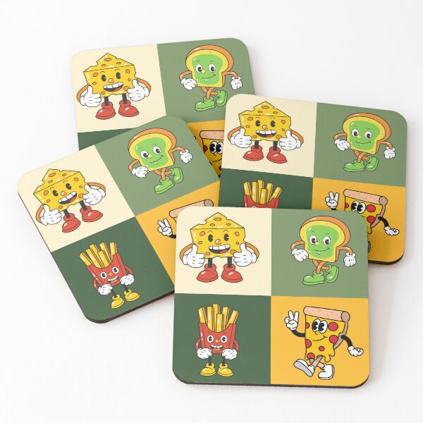 Item preview, Kawaii Food Quartet – Cheese, Pizza, Fries & Bread on Green-Yellow designed and sold by JirehKollezion.