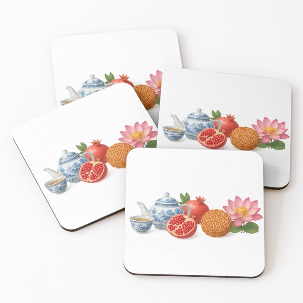 Item preview, Mid autumn festival tea set with mooncake and fruit, transparent background, AI generated designed and sold by dvoevnore.