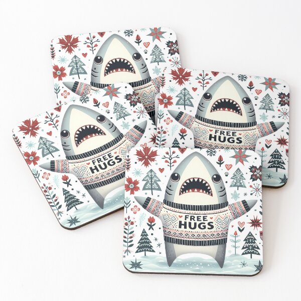 Aperçu de l'œuvre Grand requin blanc amical en hiver, câlins gratuits - Art populaire scandinave par heidiannemorris © créée et vendue par FOLK ART FUSION by heidiannemorris.