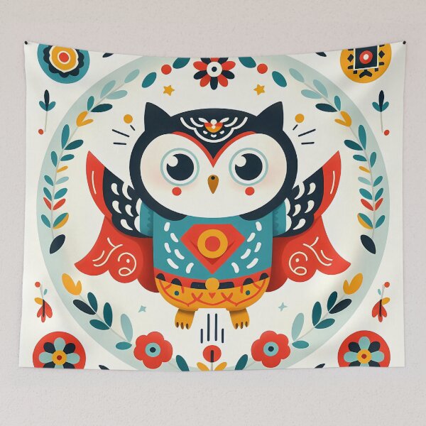 Item preview, Owl Superhero - Scandinavian Folk Art by heidiannemorris © designed and sold by FOLK ART FUSION by heidiannemorris.