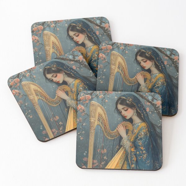 Item preview, Captivating Harpist Surrounded by Floral Blooms designed and sold by Artessie.