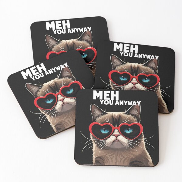 Item preview, Meh Love You Anyway – Funny Grumpy Cat with Heart Glasses  Sarcastic Valentine’s T-Shirt designed and sold by JaroPrints.