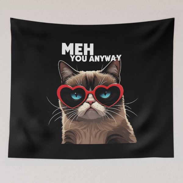 Item preview, Meh Love You Anyway – Funny Grumpy Cat with Heart Glasses  Sarcastic Valentine’s T-Shirt designed and sold by JaroPrints.