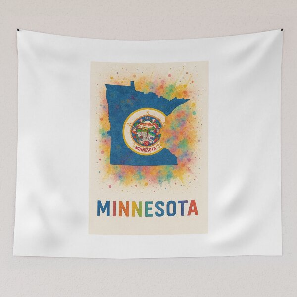 Item preview, Vibrant Watercolor Minnesota Map with State Seal designed and sold by ArtistrySky.