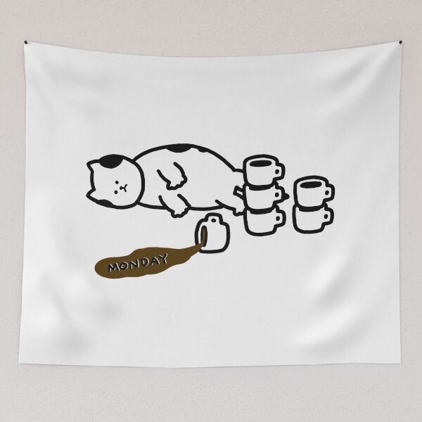 Item preview, a Cat with coffee on Monday designed and sold by superbaechoo.