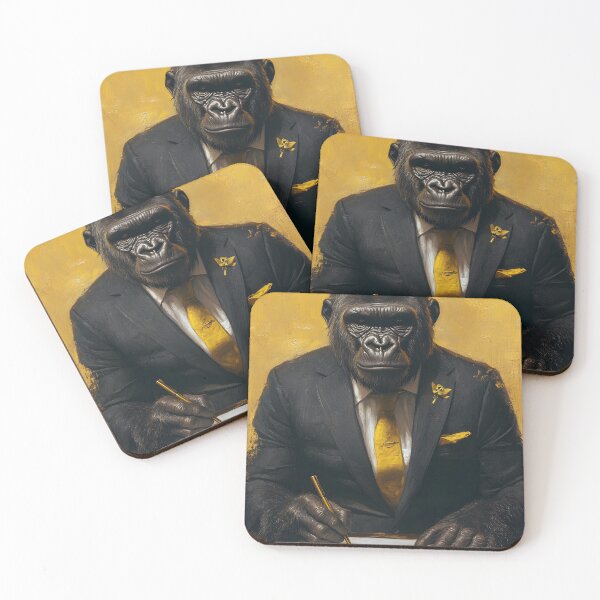 Item preview, Gorilla in Suit Writing on a Yellow Background designed and sold by Artessie.