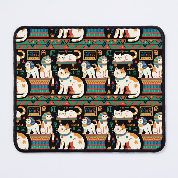 Item preview, Ancient Egyptian Felines with Hieroglyphs and Colorful Borders Adorn this Playful and Culturally Rich Cat Pattern designed and sold by ArtifactVault.