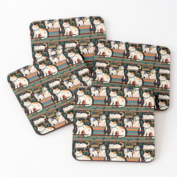 Item preview, Ancient Egyptian Felines with Hieroglyphs and Colorful Borders Adorn this Playful and Culturally Rich Cat Pattern designed and sold by ArtifactVault.