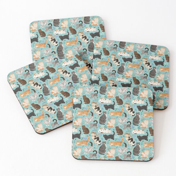 Item preview, A Delightful Assortment of Charming Cats in Diverse Poses and Breeds Scattered Across a Soft Blue Floral Background designed and sold by ArtifactVault.
