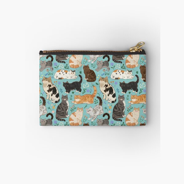 Item preview, A Delightful Assortment of Charming Cats in Diverse Poses and Breeds Scattered Across a Soft Blue Floral Background designed and sold by ArtifactVault.