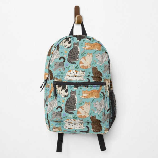 Item preview, A Delightful Assortment of Charming Cats in Diverse Poses and Breeds Scattered Across a Soft Blue Floral Background designed and sold by ArtifactVault.