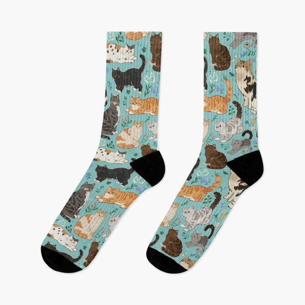 Item preview, A Delightful Assortment of Charming Cats in Diverse Poses and Breeds Scattered Across a Soft Blue Floral Background designed and sold by ArtifactVault.