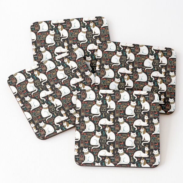 Item preview, Regal White Egyptian Cats with Ornate Collars and Ancient Symbols Adorn this Historically Inspired and Mystical Pattern designed and sold by ArtifactVault.