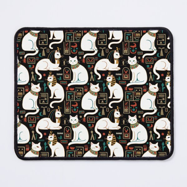 Item preview, Regal White Egyptian Cats with Ornate Collars and Ancient Symbols Adorn this Historically Inspired and Mystical Pattern designed and sold by ArtifactVault.