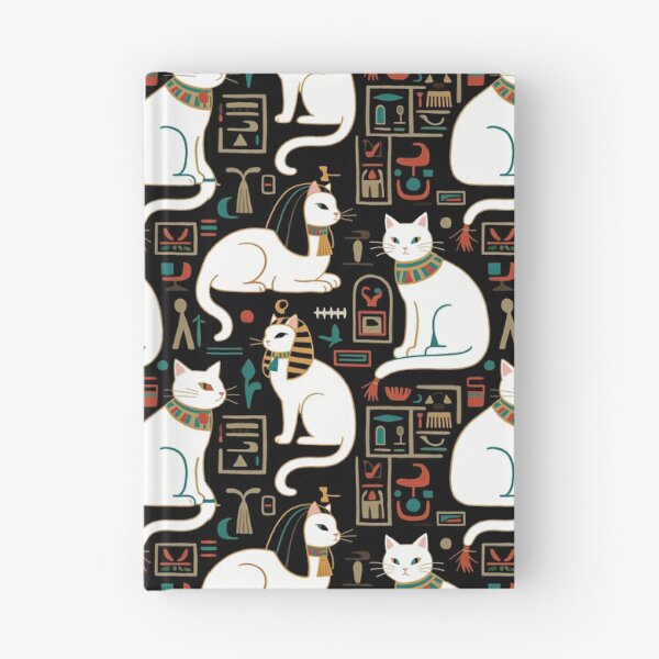 Item preview, Regal White Egyptian Cats with Ornate Collars and Ancient Symbols Adorn this Historically Inspired and Mystical Pattern designed and sold by ArtifactVault.