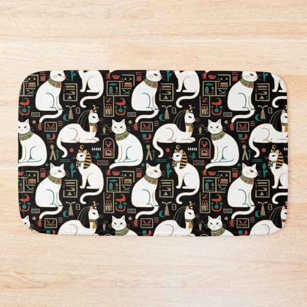 Item preview, Regal White Egyptian Cats with Ornate Collars and Ancient Symbols Adorn this Historically Inspired and Mystical Pattern designed and sold by ArtifactVault.