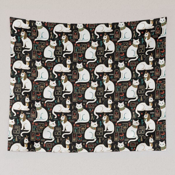 Item preview, Regal White Egyptian Cats with Ornate Collars and Ancient Symbols Adorn this Historically Inspired and Mystical Pattern designed and sold by ArtifactVault.