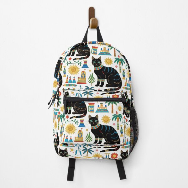Artikelvorschau, Majestätische schwarze ägyptische Katzen mit lebendigen Verzierungen und Wüstenmotiven schaffen ein markantes und kulturell reiches Design entworfen und verkauft von ArtifactVault.