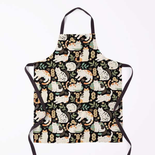 Item preview, Traditional Japanese Maneki-Neko Cats and Auspicious Symbols Grace a Dark Background in this Fortunate Pattern designed and sold by ArtifactVault.