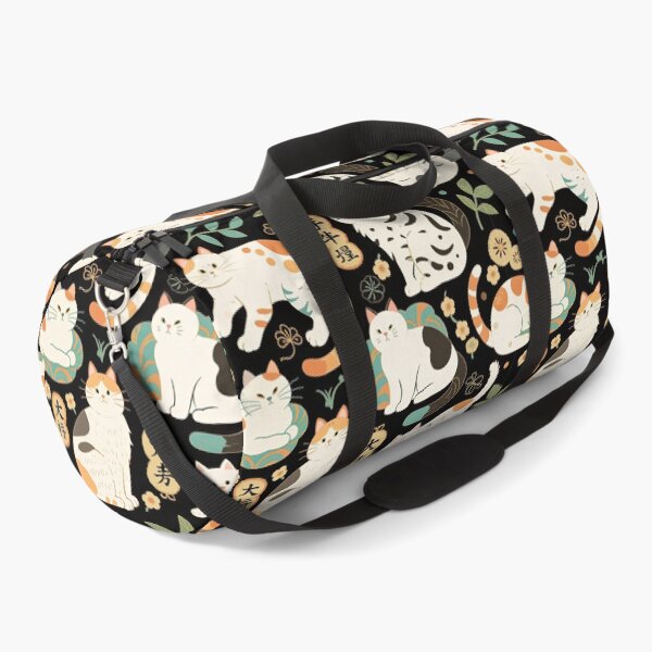 Item preview, Traditional Japanese Maneki-Neko Cats and Auspicious Symbols Grace a Dark Background in this Fortunate Pattern designed and sold by ArtifactVault.