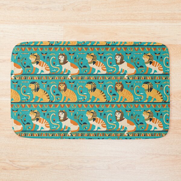 Item preview, Horizontal Stripes of Golden Egyptian Cats and Intricate Hieroglyphs Form a Repeating and Historically Themed Border Pattern designed and sold by ArtifactVault.