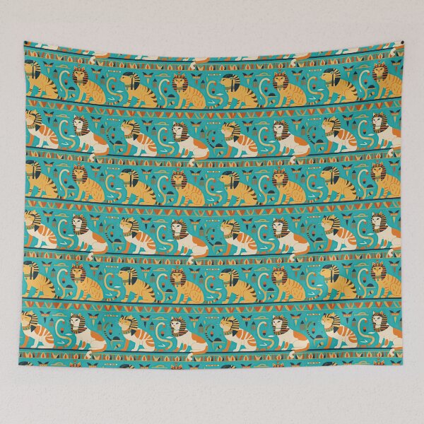 Item preview, Horizontal Stripes of Golden Egyptian Cats and Intricate Hieroglyphs Form a Repeating and Historically Themed Border Pattern designed and sold by ArtifactVault.