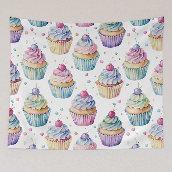 Item preview, Watercolor Cupcake Pattern with Cherries designed and sold by joycrysstudio.