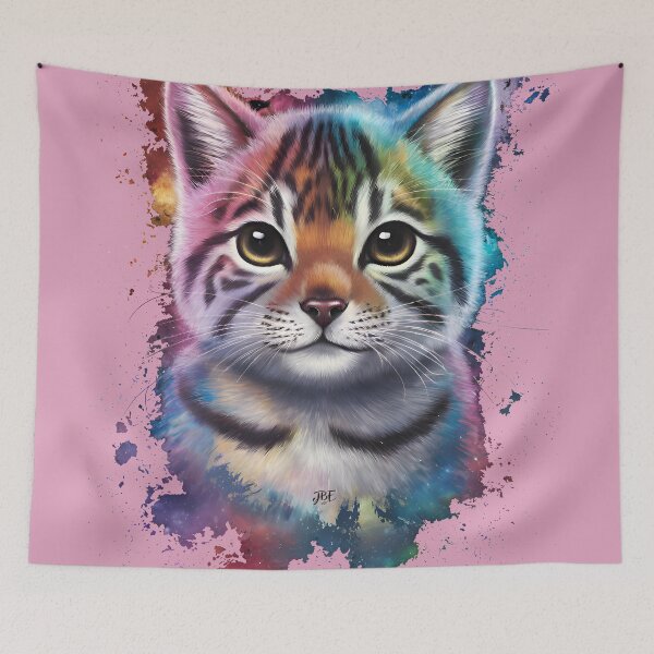 Item preview, Pastel paint splattered tabby fantasy cat designed and sold by jbfart.