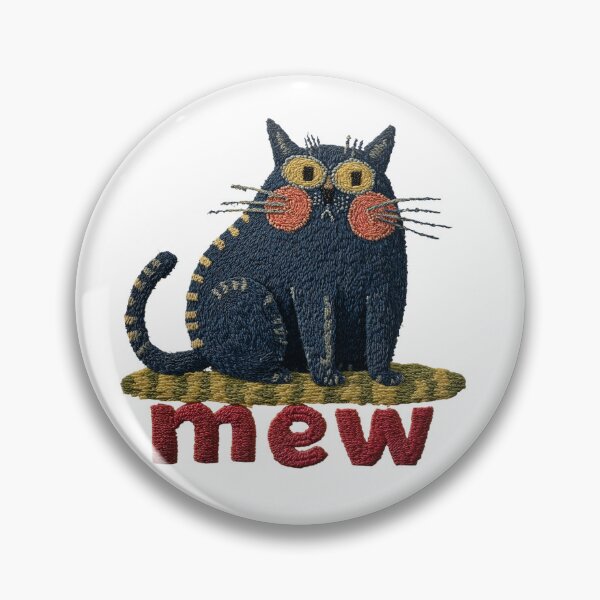 Aperçu de l'œuvre Style chat brodé : Chat bleu potelé avec inscription « Mew » et ambiance fantaisiste créée et vendue par NADARTDOM.