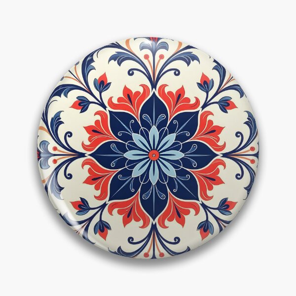 Item preview, Folk Art Mandala Red Blue Floral Pattern designed and sold by simaso.