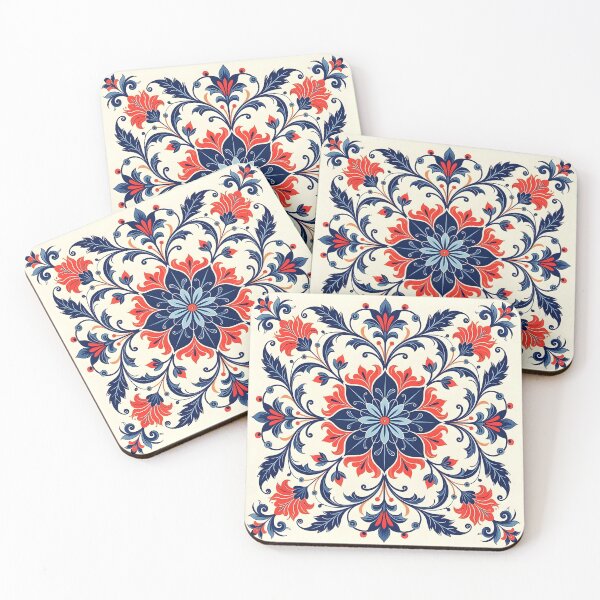 Item preview, Folk Art Mandala Red Blue Floral Pattern designed and sold by simaso.