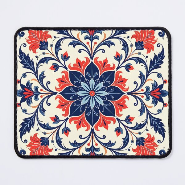 Item preview, Folk Art Mandala Red Blue Floral Pattern designed and sold by simaso.
