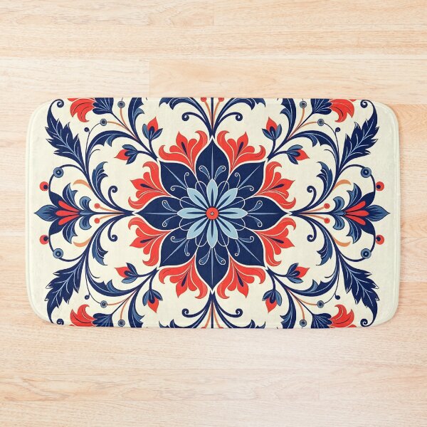 Item preview, Folk Art Mandala Red Blue Floral Pattern designed and sold by simaso.