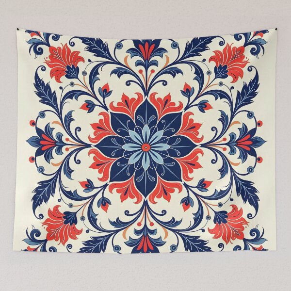 Item preview, Folk Art Mandala Red Blue Floral Pattern designed and sold by simaso.
