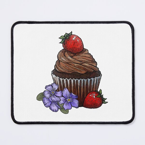 Item preview, Chocolate Cupcake With Strawberries and Periwinkles, Illustration designed and sold by JoyfulWhimsy.