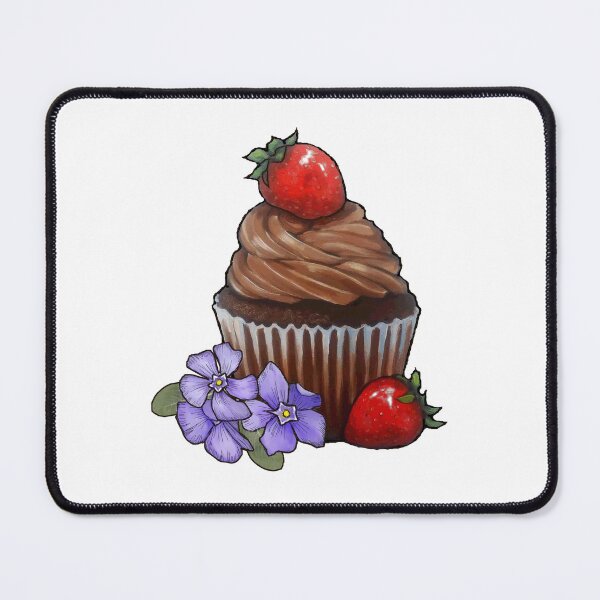 Item preview, Chocolate Cupcake With Strawberries and Periwinkles, Illustration designed and sold by JoyfulWhimsy.