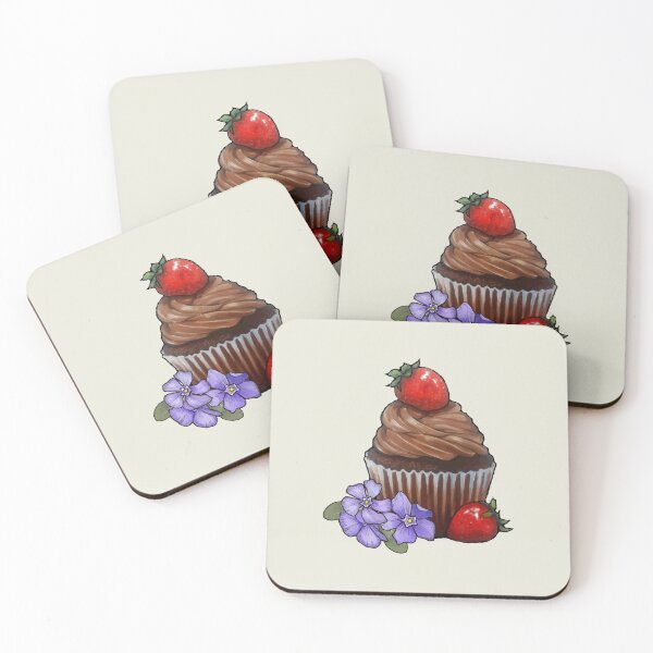 Item preview, Chocolate Cupcake With Strawberries and Periwinkles, Illustration designed and sold by JoyfulWhimsy.