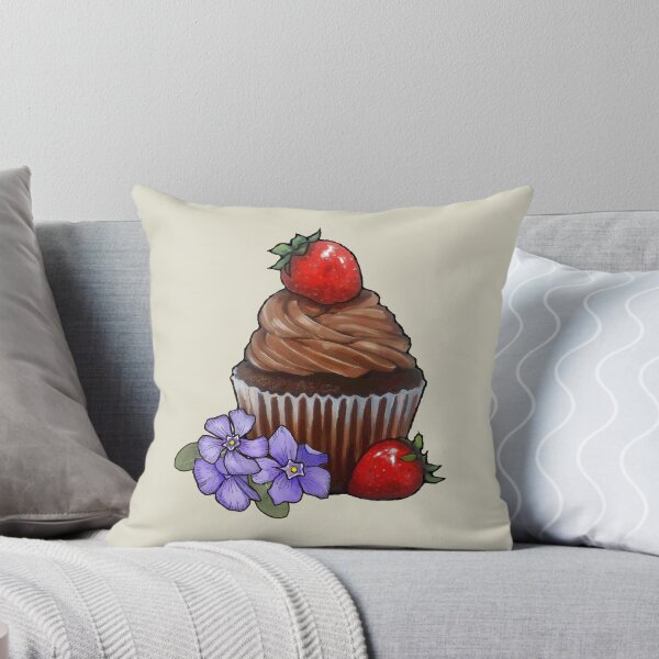 Item preview, Chocolate Cupcake With Strawberries and Periwinkles, Illustration designed and sold by JoyfulWhimsy.