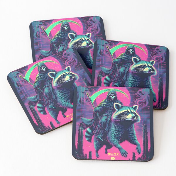 Item preview, Neon Death Riding a Raccoon – Vaporwave Glitch Raccoon Reaper Tee designed and sold by JonHale.