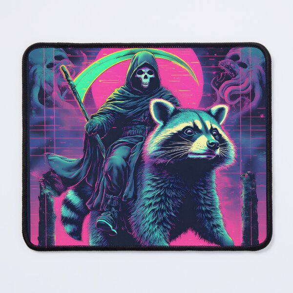 Artikelvorschau, Neon Death reitet einen Waschbären – Vaporwave Glitch Raccoon Reaper Tee entworfen und verkauft von JonHale.
