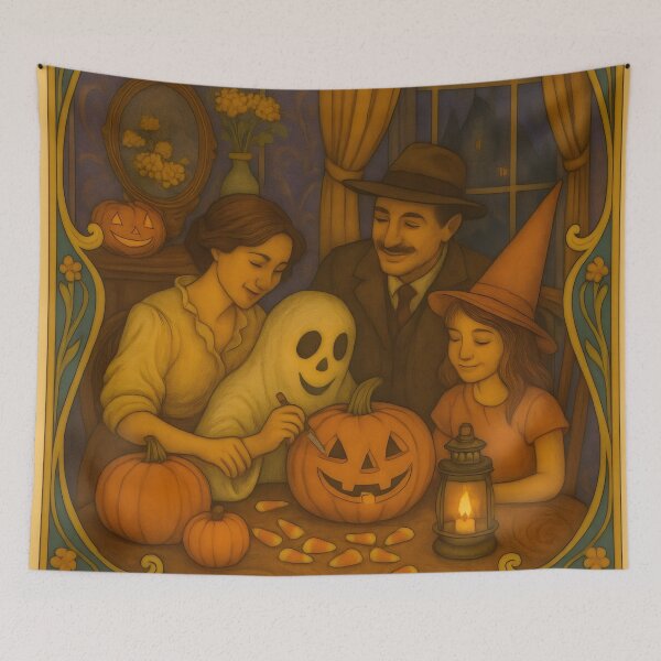 Item preview, Vintage Family Carves Jack-o’-Lantern on Halloween Night designed and sold by Stickteez.