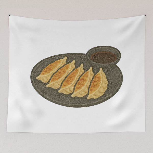 Item preview, Gyoza Dumplings on Plate with Dipping Sauce – Japanese Food Art designed and sold by Vendeloc.