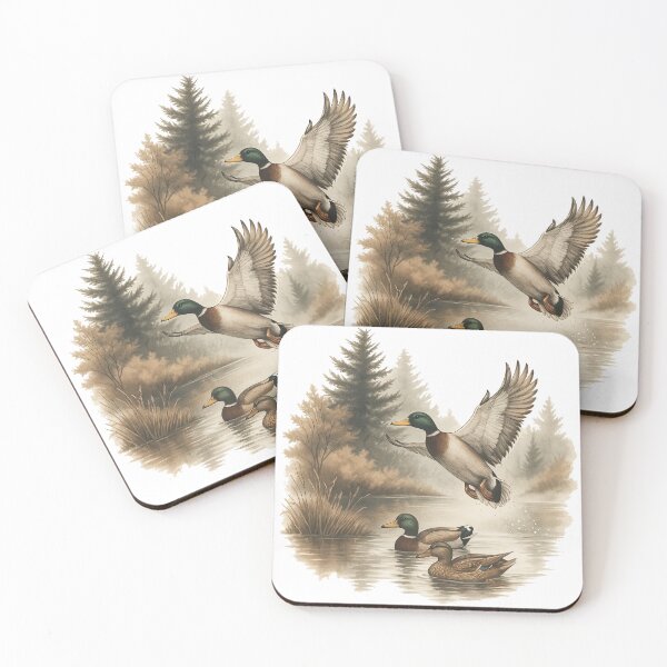 Item preview, Mallard Ducks in Forest Lake Scene Nature Illustration designed and sold by ArtfulWeave.