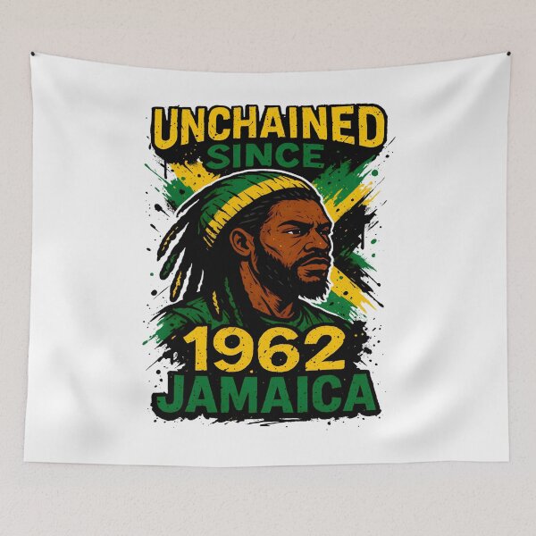 Item preview, Jamaica Independence Art - Unchained Since 1962 - Jamaican Independence Art – Bold Man with Jamaica Flag – Cultural Pride Design designed and sold by tigger shop.